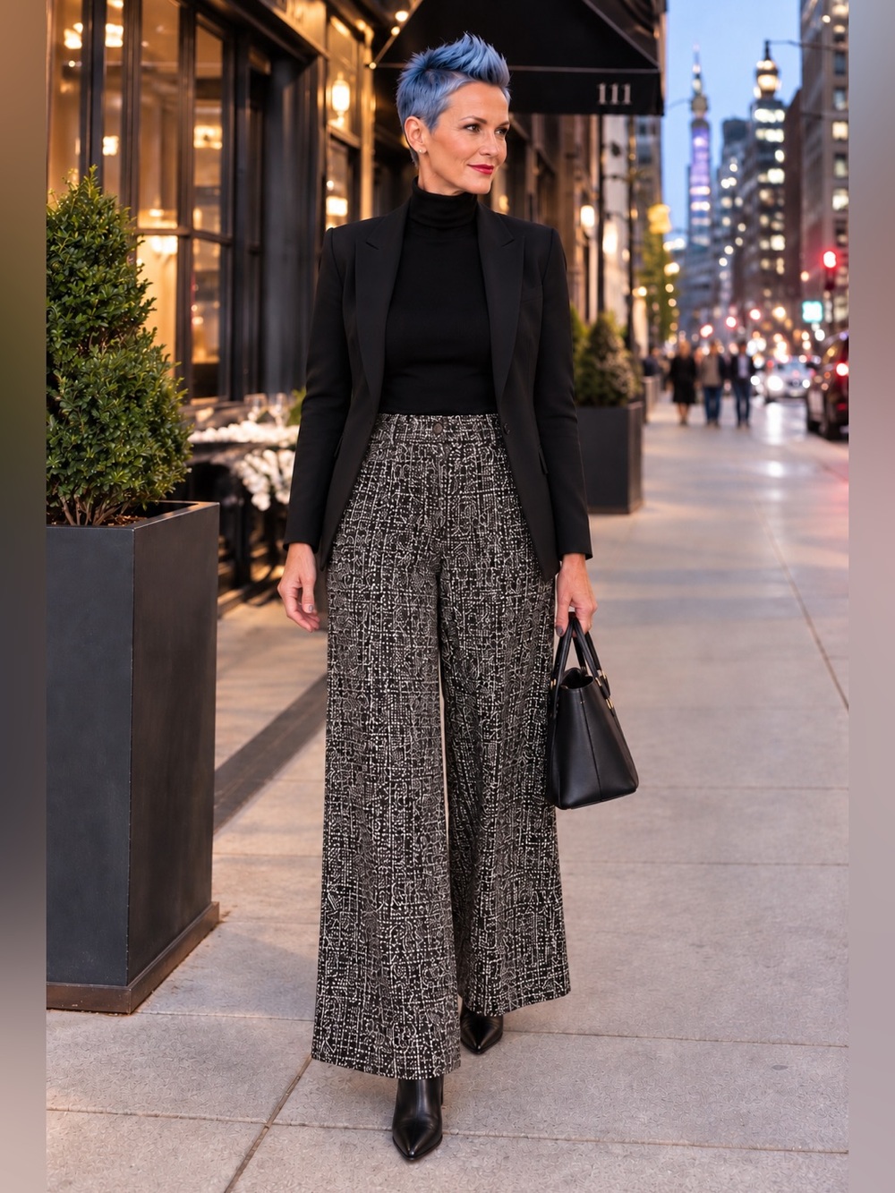 Alice + Olivia Gray Tweed Wide Leg Pants XS High Rise Lined